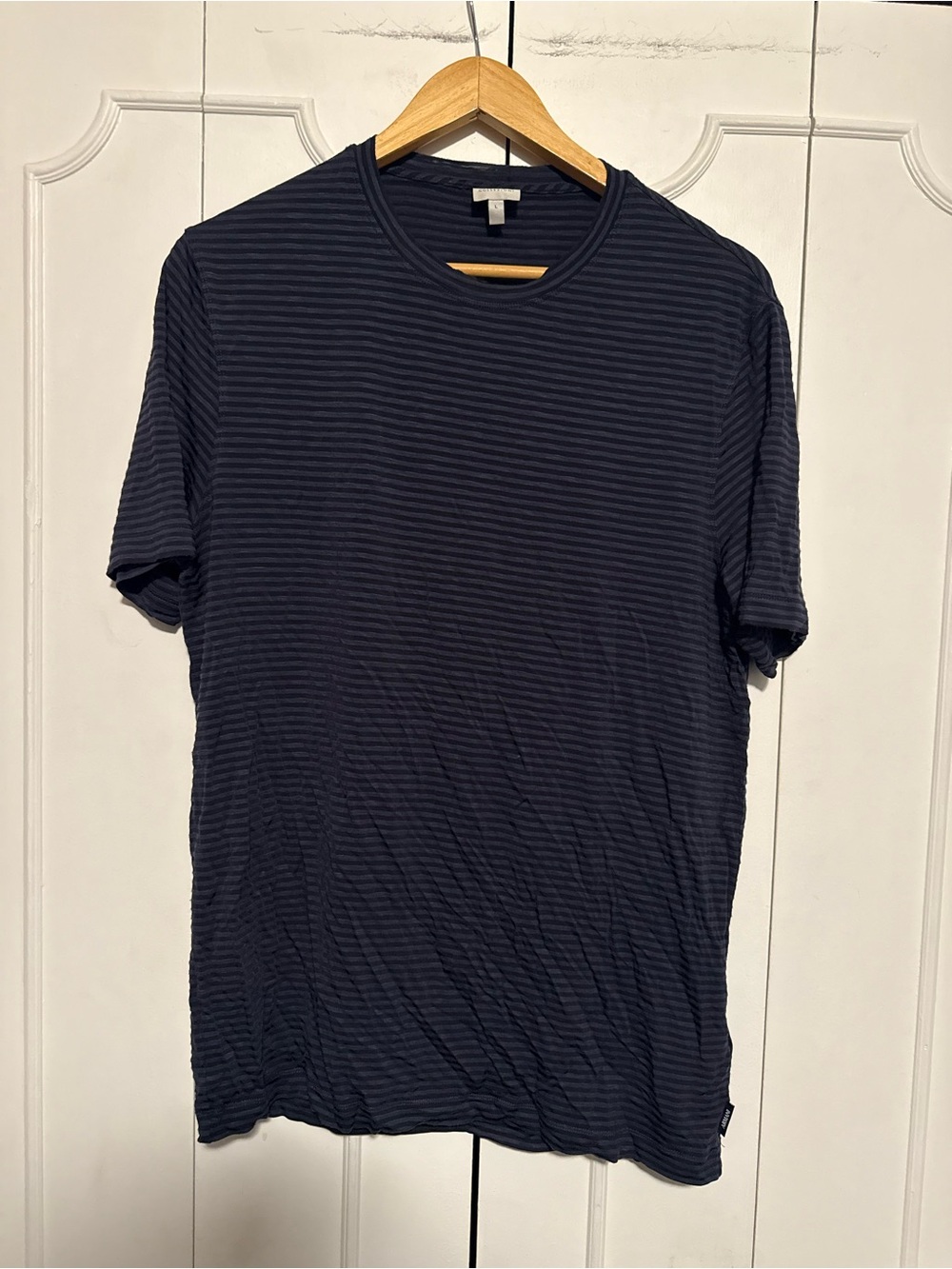 Armani Collezioni Navy Striped Crew Neck Tee